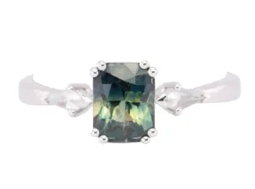 1.48ct Teal Sapphire with Kite Diamonds Engagement Ring 14K White Gold R6615