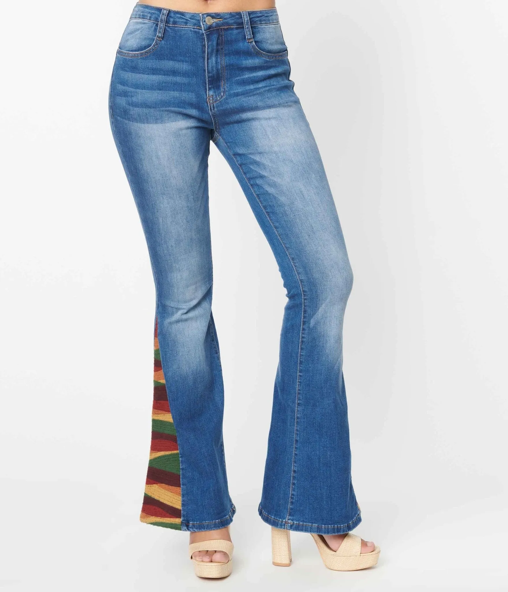 1970s Blue Denim Sun Embroidered Jeans