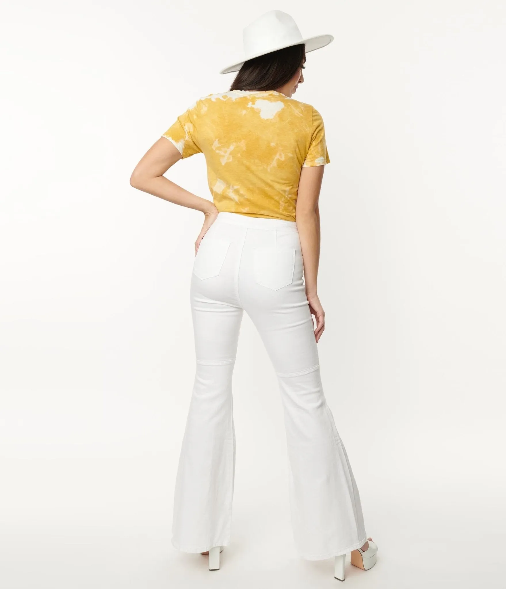 1970s White Denim Flare Jeans