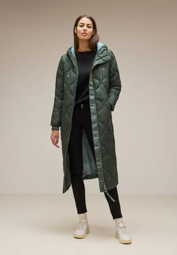 201881-Long Padded Green Coat - Street One