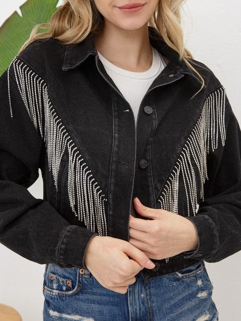 27 Denim Rhinestone Fringe Jacket