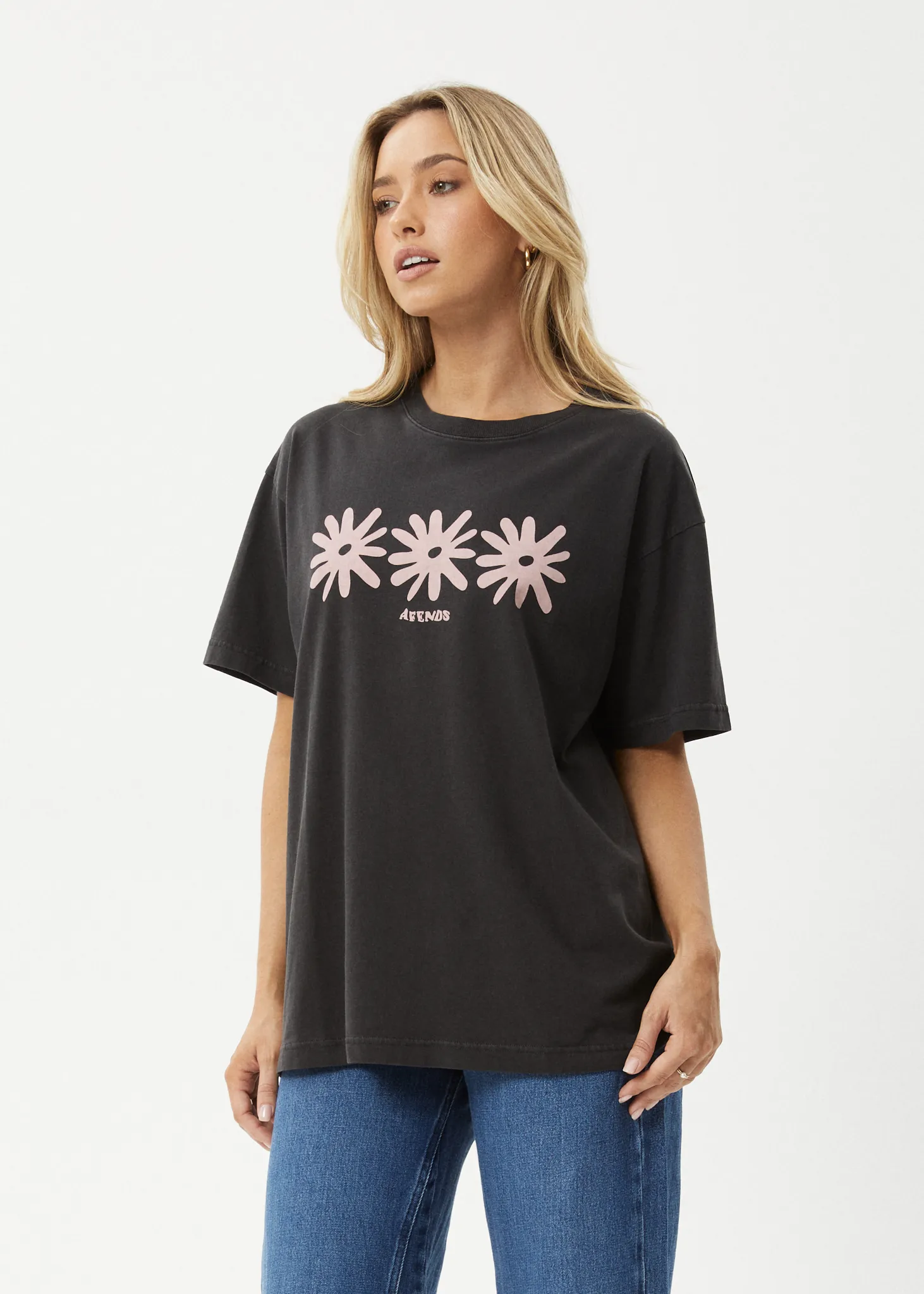 AFENDS Womens Adi - Oversized Tee - Stone Black