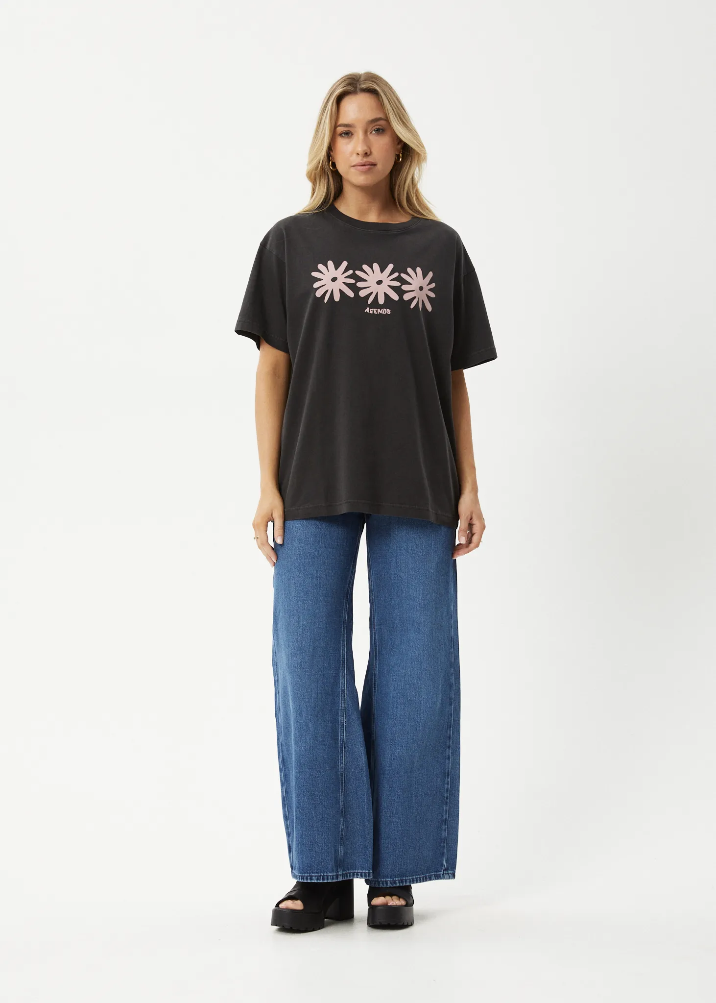 AFENDS Womens Adi - Oversized Tee - Stone Black