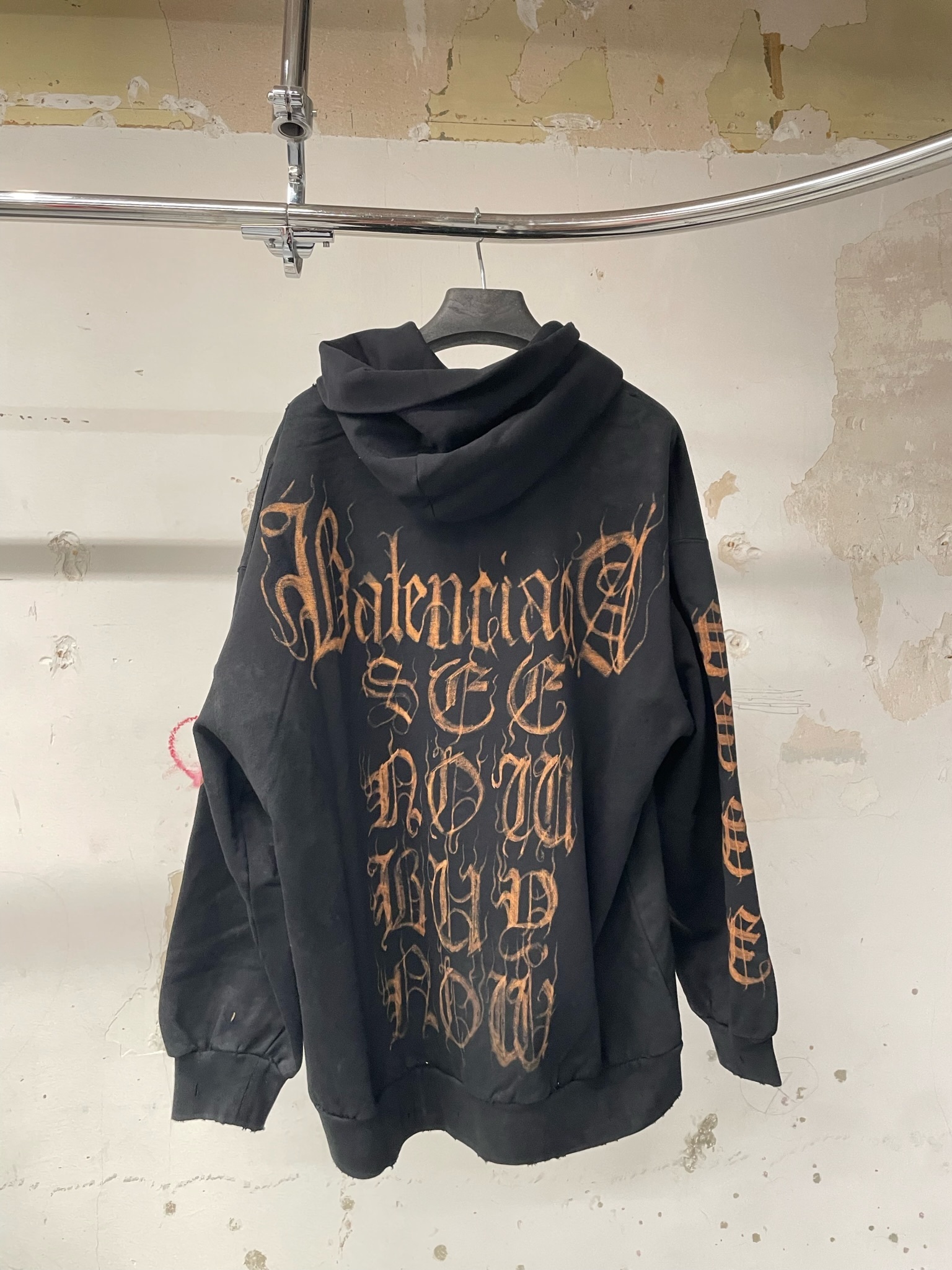 BALENCIAGA  |Heavy Metal Zip-up Hoodie Small Fit in Black Faded