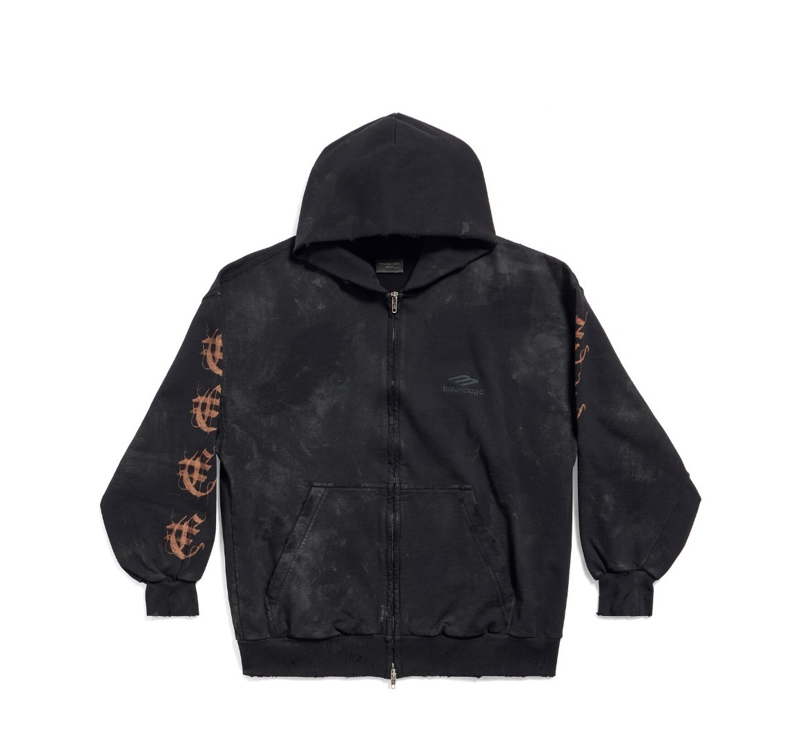 BALENCIAGA  |Heavy Metal Zip-up Hoodie Small Fit in Black Faded