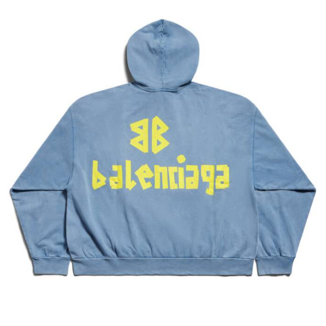 BALENCIAGA  |Men's Tape Type Ripped Pocket Hoodie Large Fit in Faded Blue