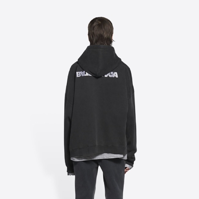 BALENCIAGA  |Men's turn wide fit zip-up hoodie in black