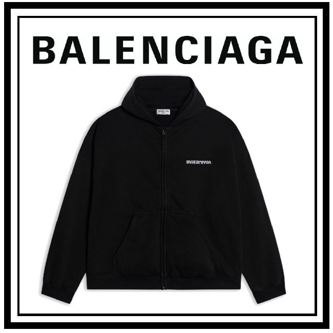 BALENCIAGA  |Men's turn wide fit zip-up hoodie in black