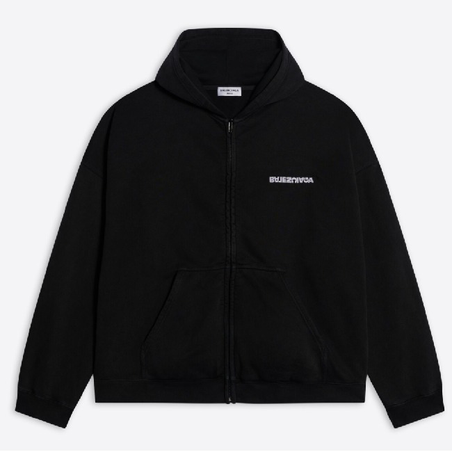 BALENCIAGA  |Men's turn wide fit zip-up hoodie in black