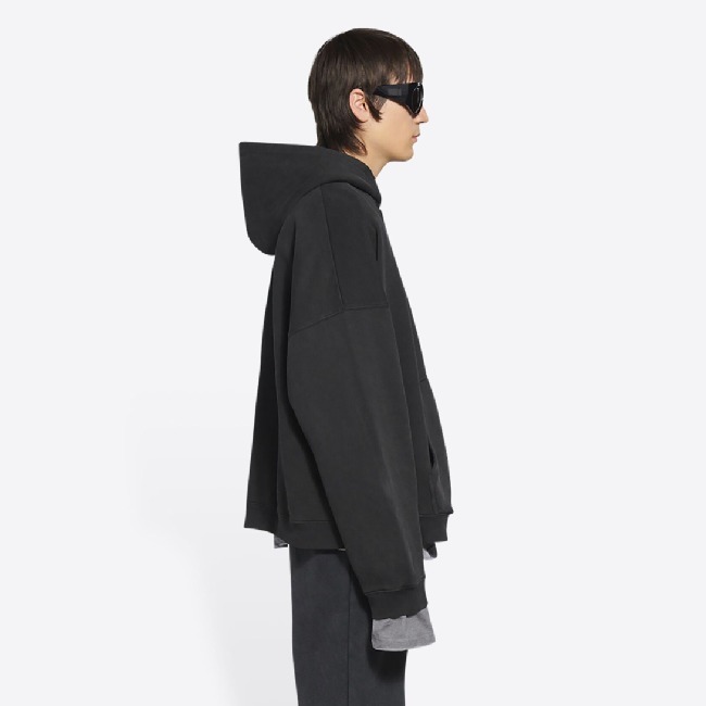 BALENCIAGA  |Men's turn wide fit zip-up hoodie in black