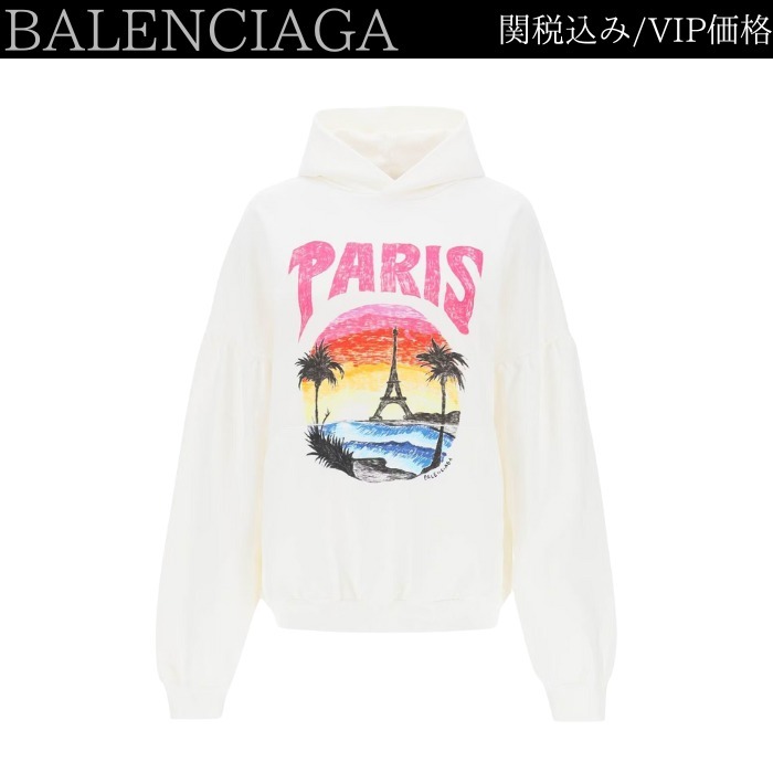 BALENCIAGA  |Paris Tropical Round Hoodie Oversized in White/pink