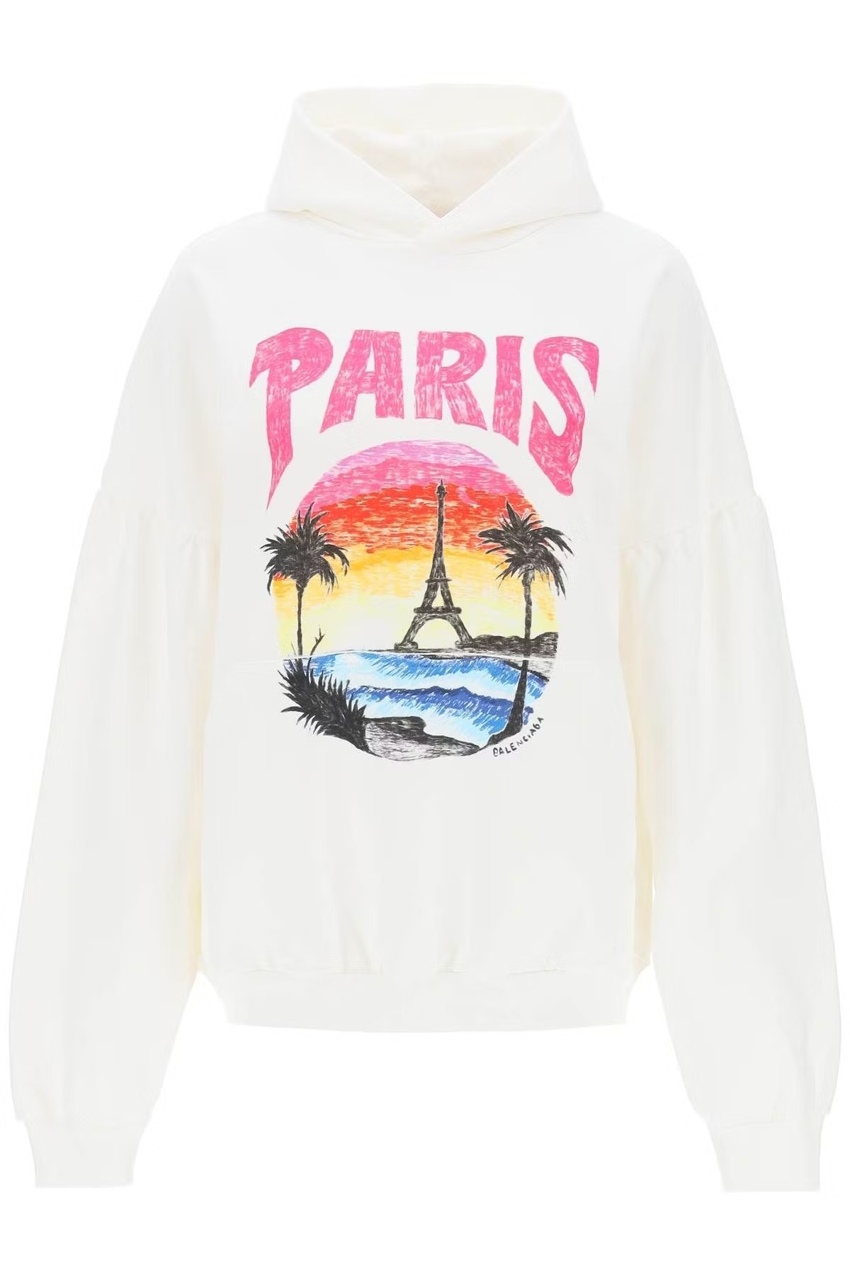 BALENCIAGA  |Paris Tropical Round Hoodie Oversized in White/pink