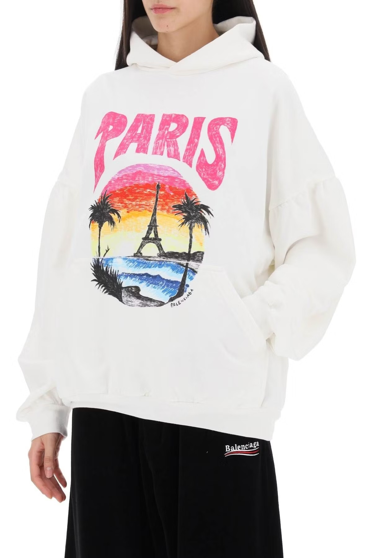 BALENCIAGA  |Paris Tropical Round Hoodie Oversized in White/pink