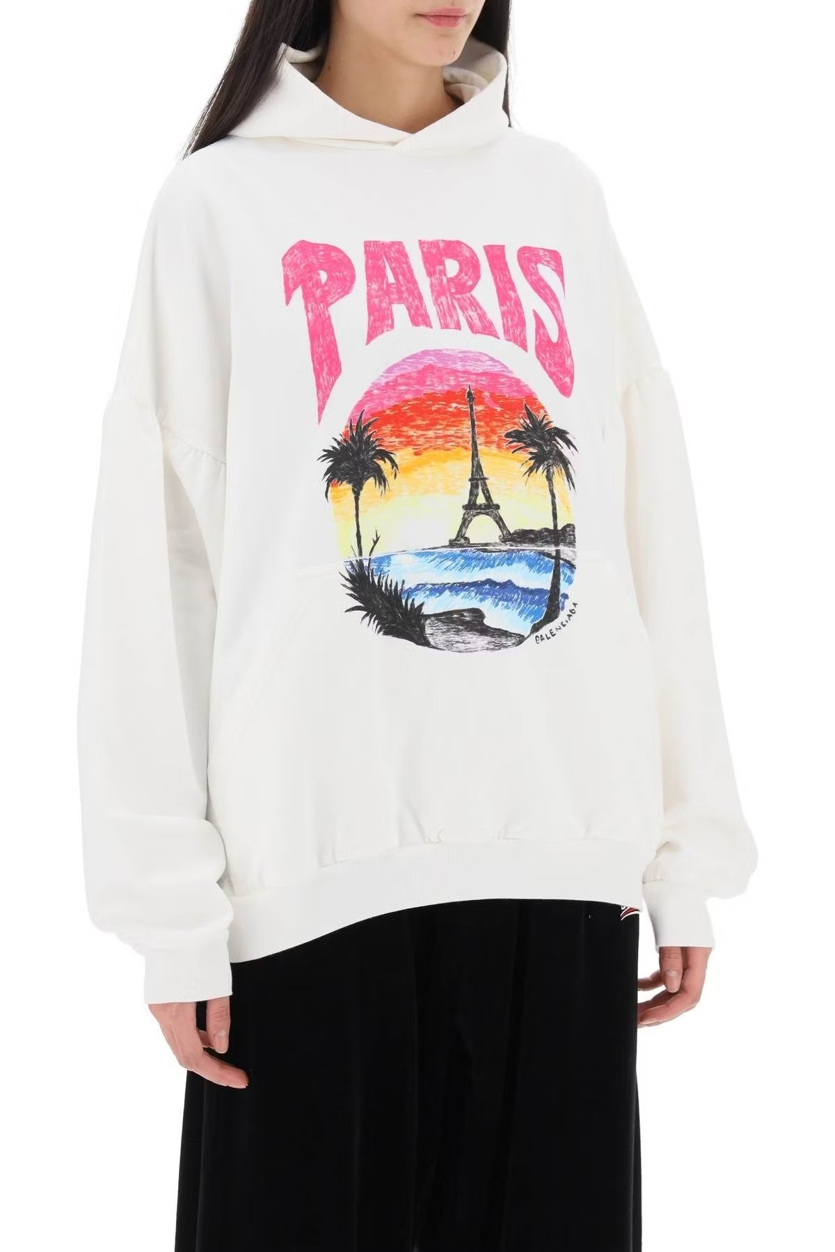 BALENCIAGA  |Paris Tropical Round Hoodie Oversized in White/pink