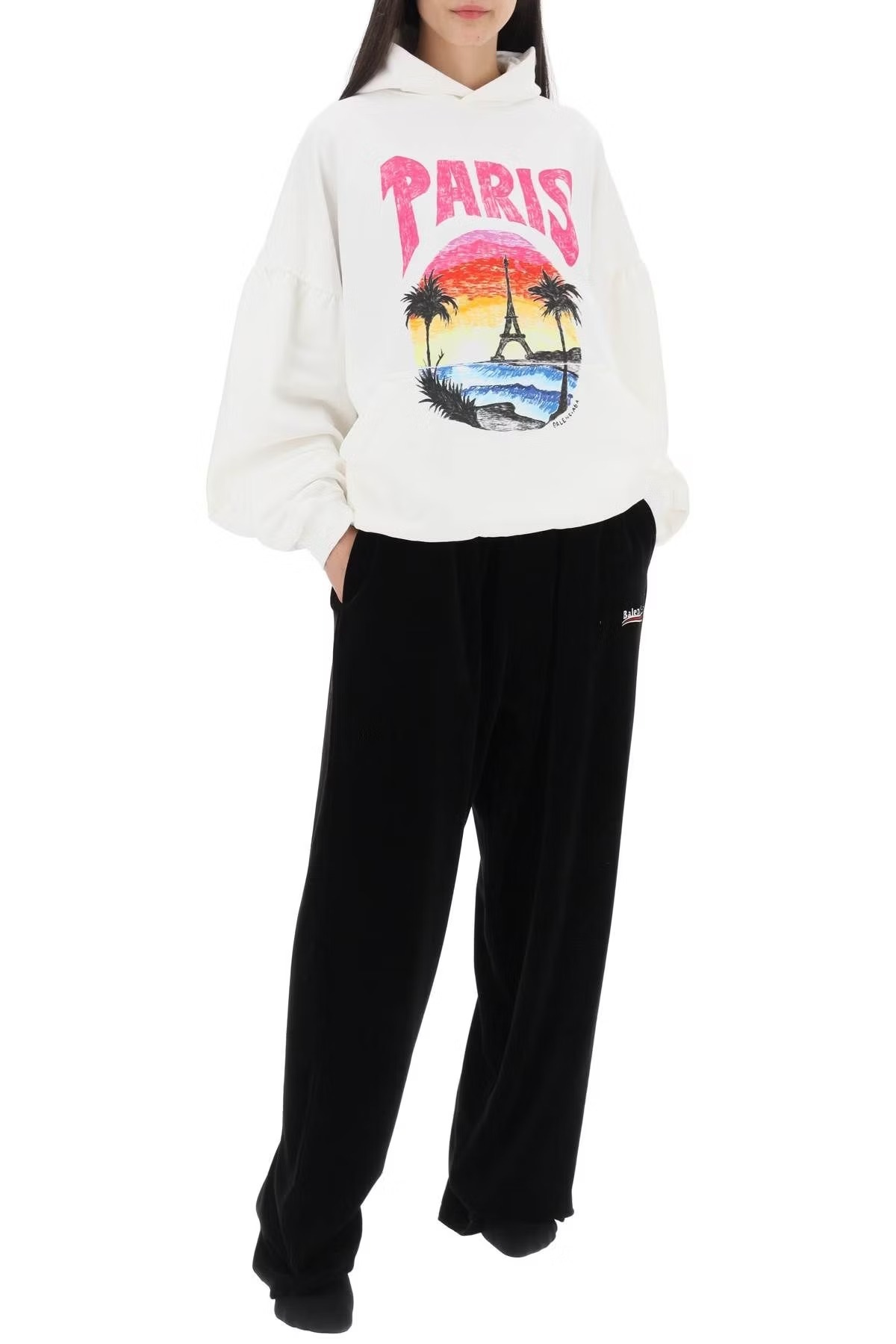 BALENCIAGA  |Paris Tropical Round Hoodie Oversized in White/pink