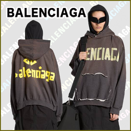 BALENCIAGA  |Tape Type Ripped Pocket Hoodie Large Fit in Dark Green