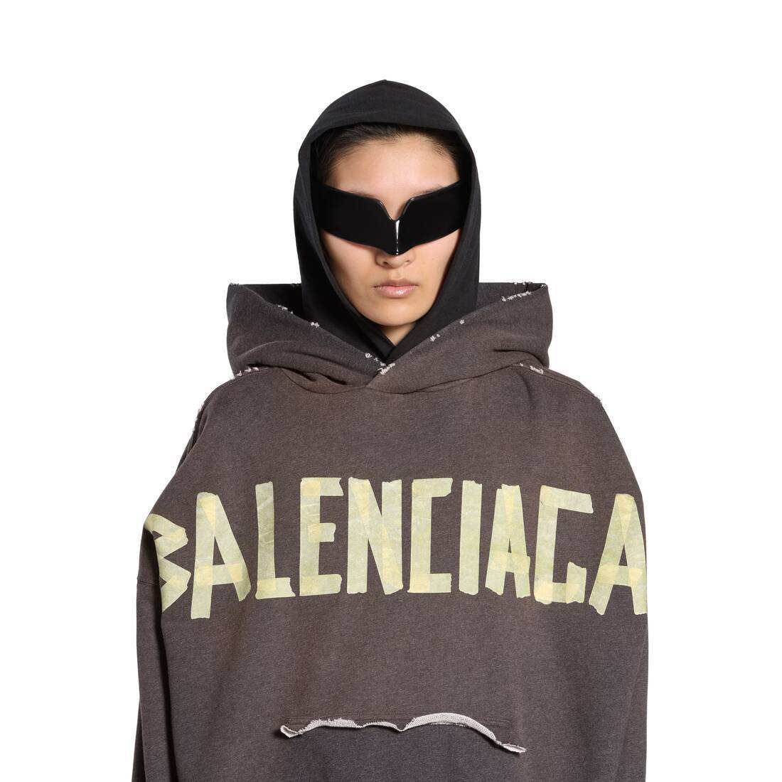 BALENCIAGA  |Tape Type Ripped Pocket Hoodie Large Fit in Dark Green