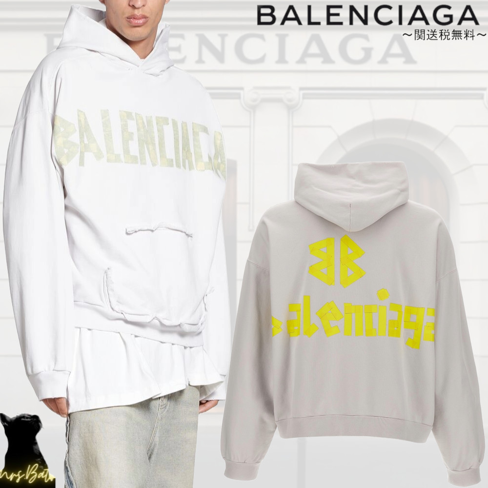 BALENCIAGA  |Tape Type Ripped Pocket Hoodie Large Fit in White