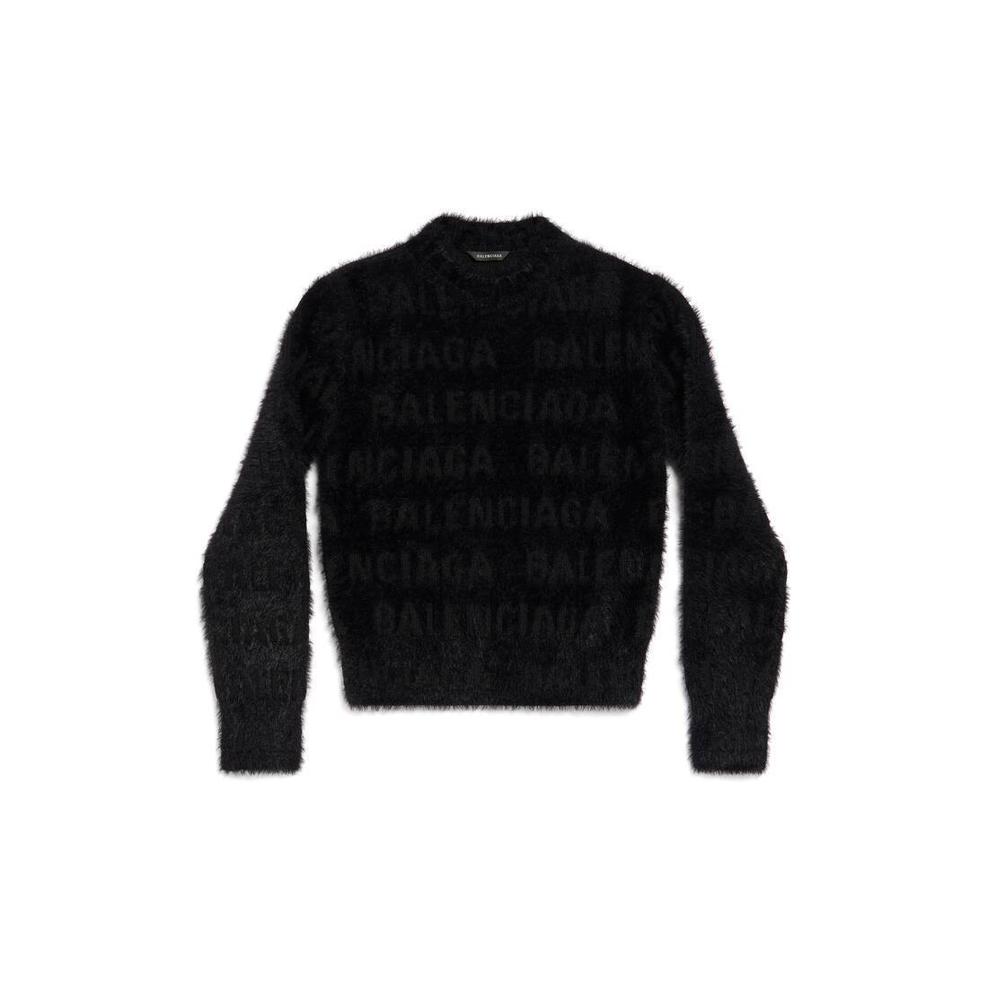 BALENCIAGA  |Women's Bal Horizontal Allover Furry Fitted Sweater in Black