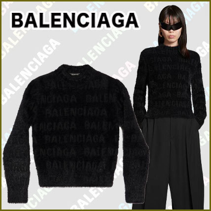 BALENCIAGA  |Women's Bal Horizontal Allover Furry Fitted Sweater in Black