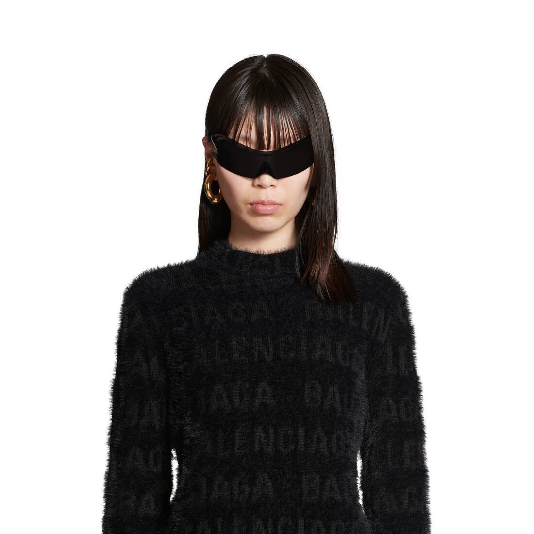 BALENCIAGA  |Women's Bal Horizontal Allover Furry Fitted Sweater in Black