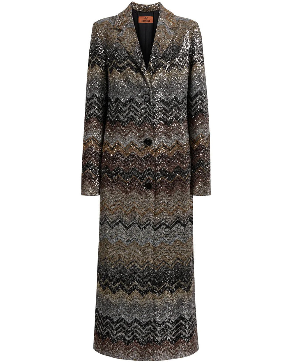 Black and Gold Multicolor Zig Zag Long Coat