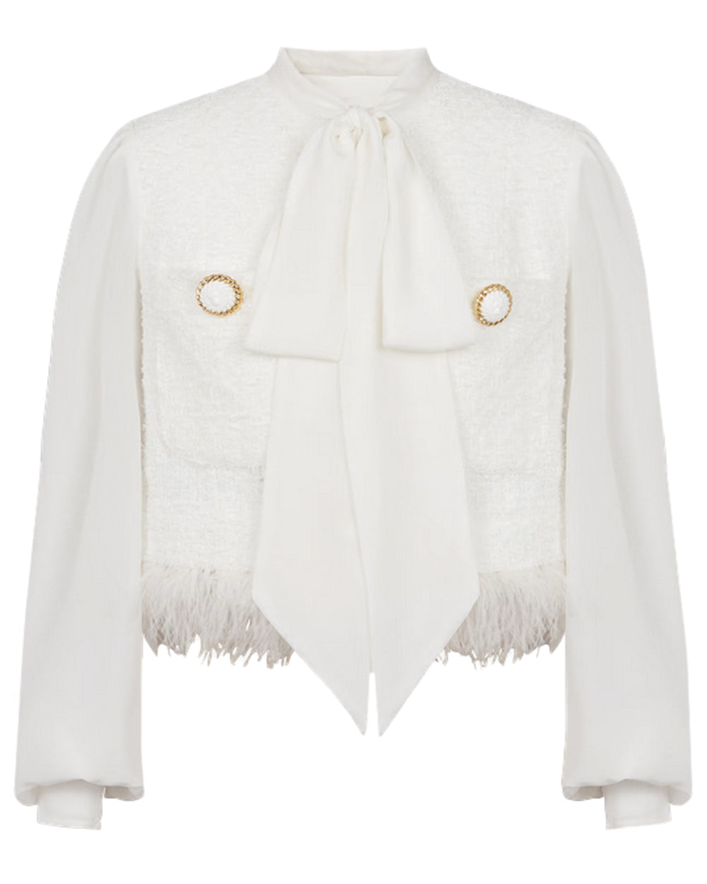 Blanc Fringe Tweed Lavalliere Jacket