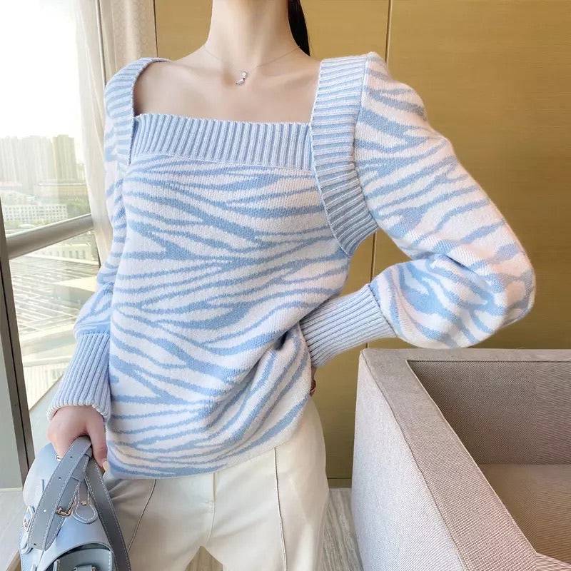 Blue Soft Square Collar Sweater