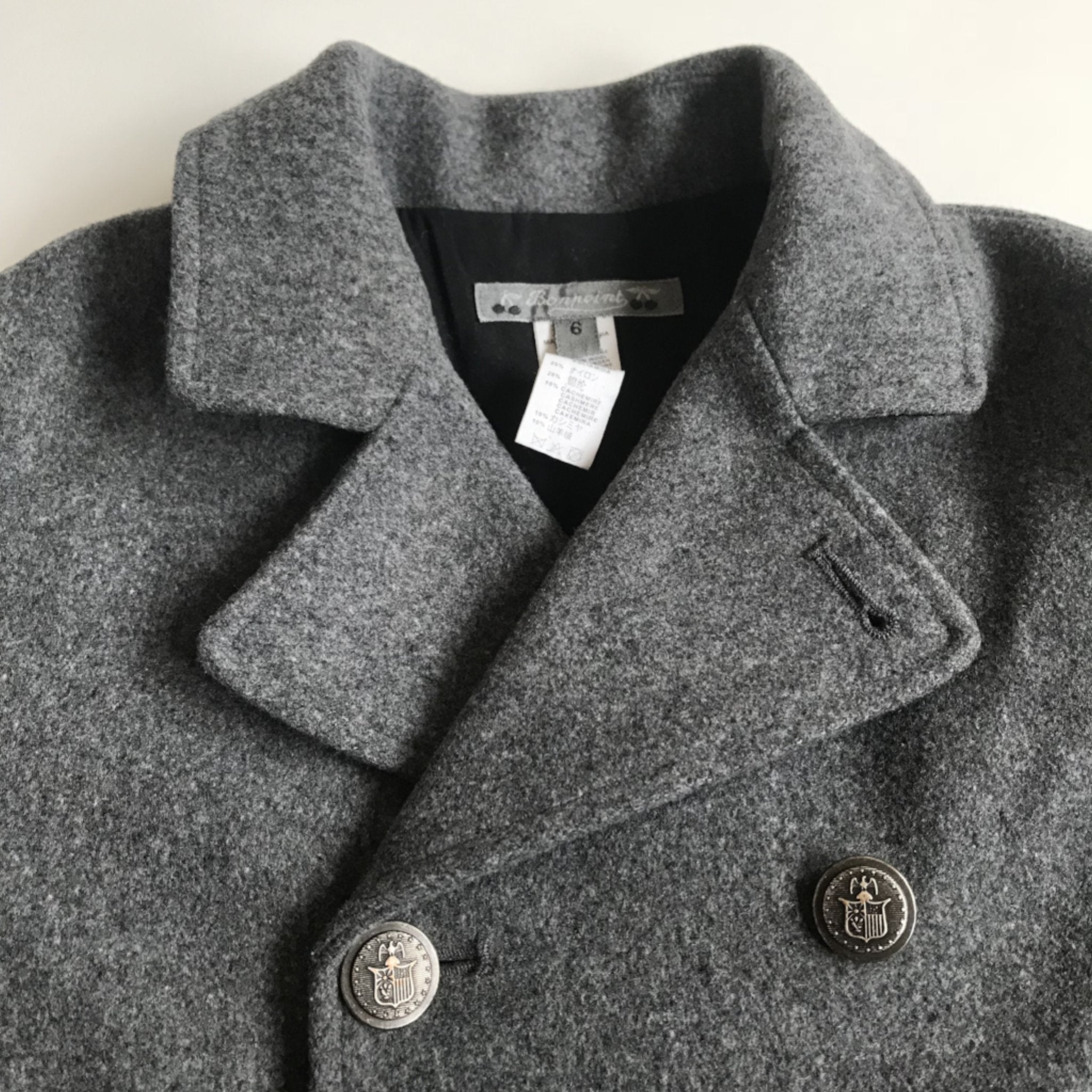 Bonpoint Grey Wool Pea Coat Blazer With Military Buttons: 6 Years