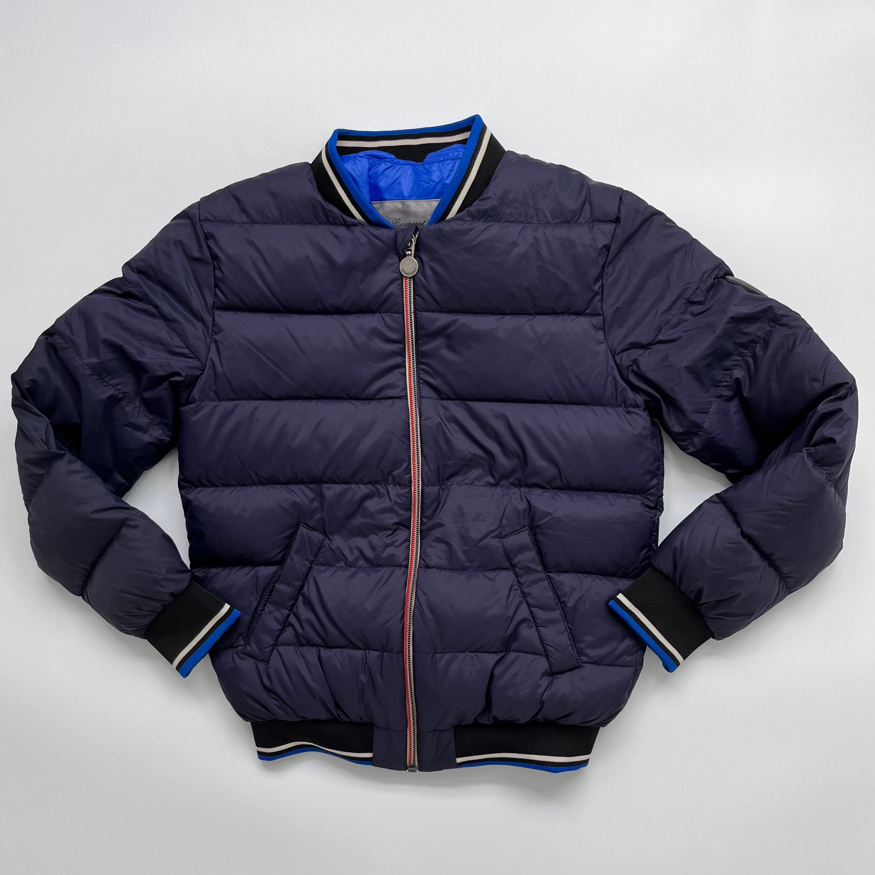 Bonpoint Navy Blue Down Filled Collarless Jacket: 10 Years