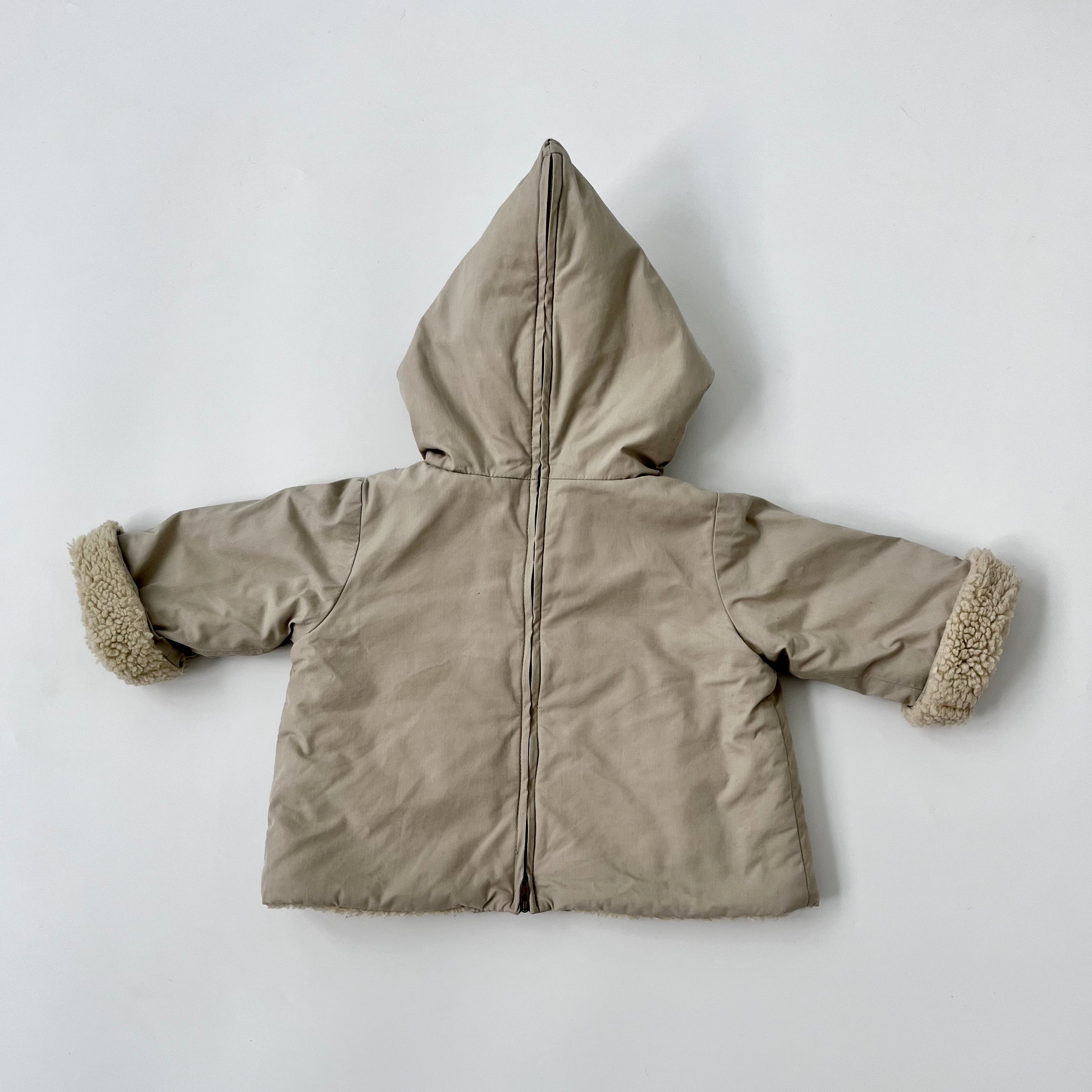 Bonpoint Pale Taupe Coat With Faux Sheepskin Lining: 6 Months