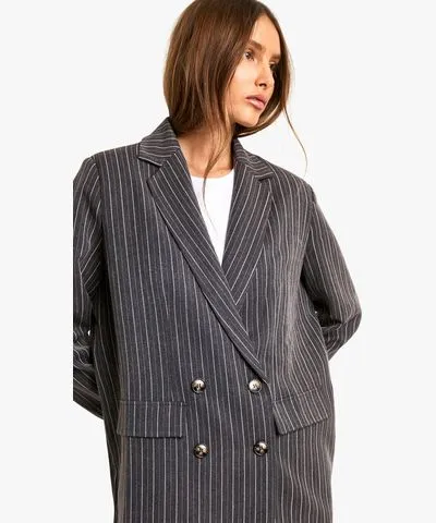 boohoo Womens Pinstripe Oversized Single Breasted Blazer