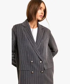 boohoo Womens Pinstripe Oversized Single Breasted Blazer