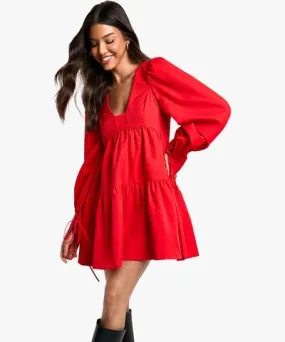 boohoo Womens Puff Sleeve Tiered Smock Dress