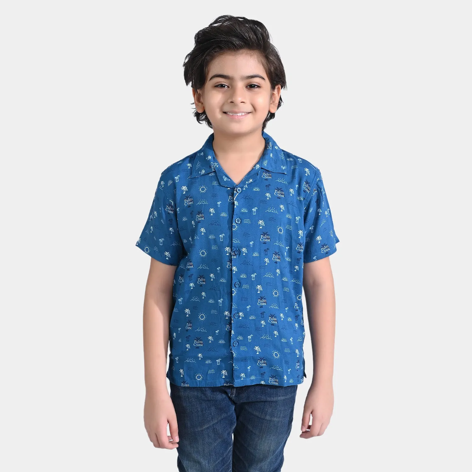 Boys Viscose Casual Shirt (Palm coast)-Blue