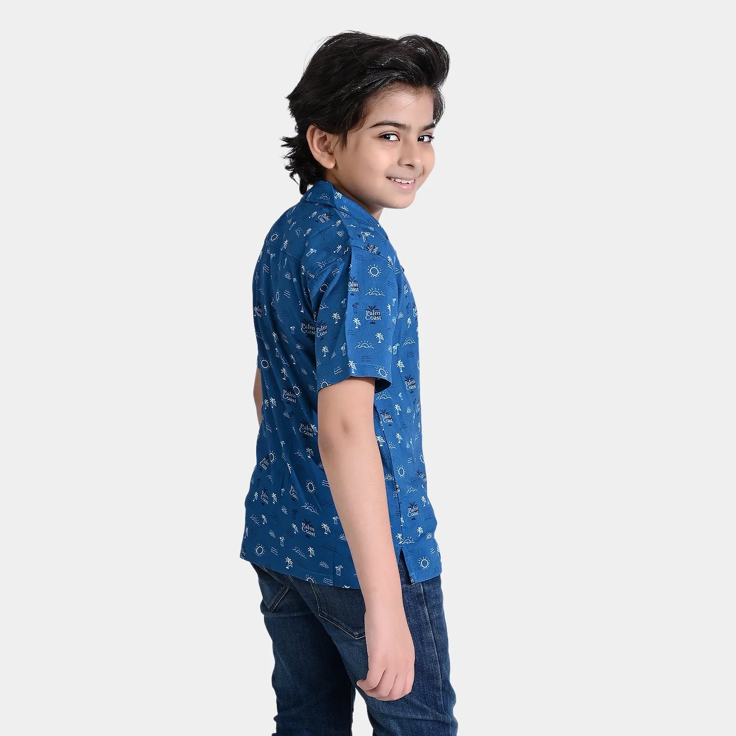 Boys Viscose Casual Shirt (Palm coast)-Blue