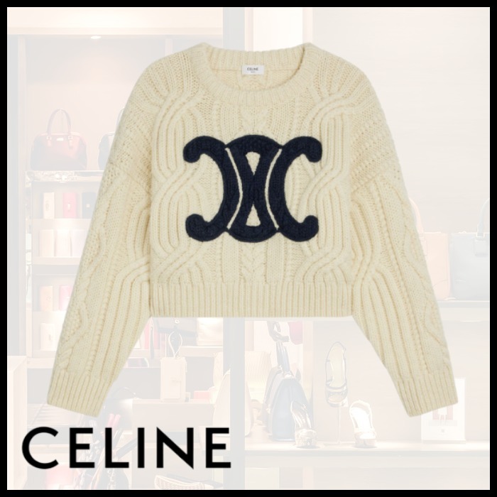 CELINE  |triomphe crew neck sweater in aran wool