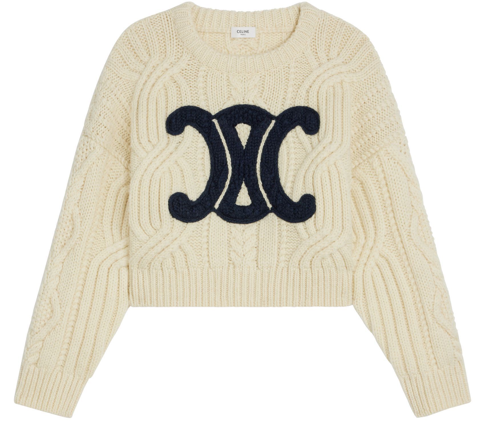 CELINE  |triomphe crew neck sweater in aran wool