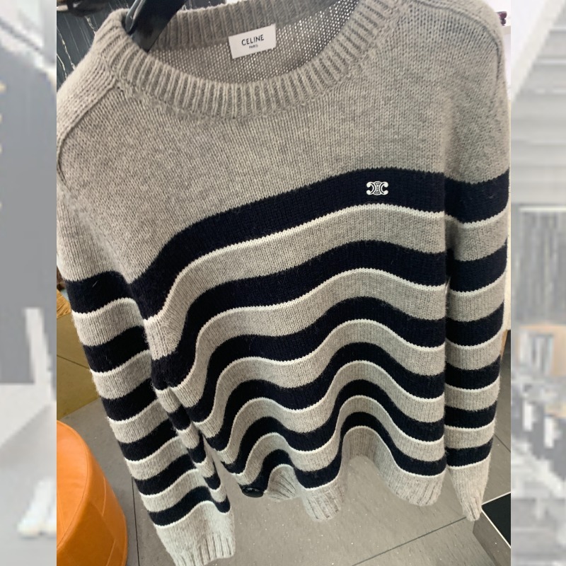 CELINE  |triomphe crew neck sweater in striped wool