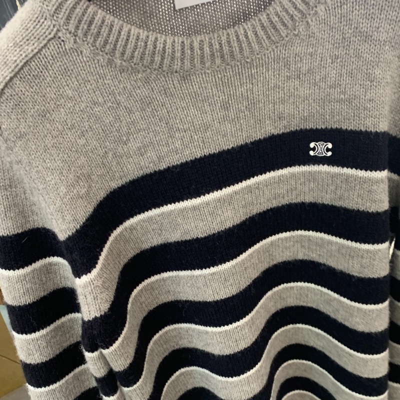 CELINE  |triomphe crew neck sweater in striped wool