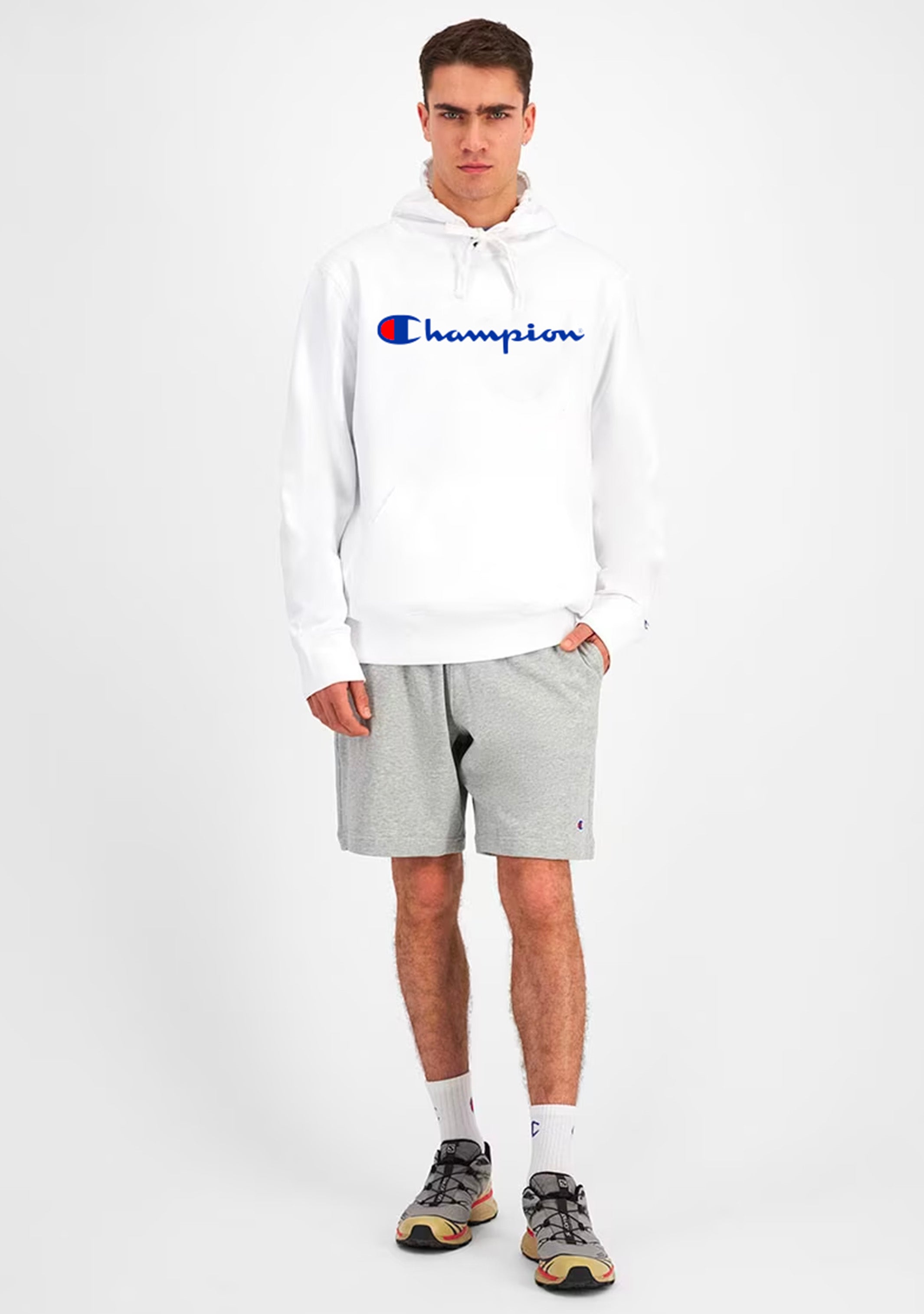 Champion Mens Script Hoodie White <BR> AY79N WIT