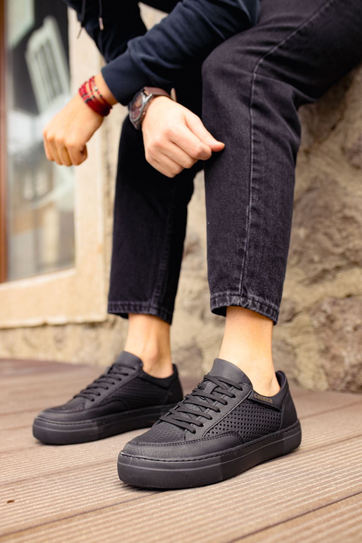 Chekich Men's Lace-up Full Black Shoes ch015