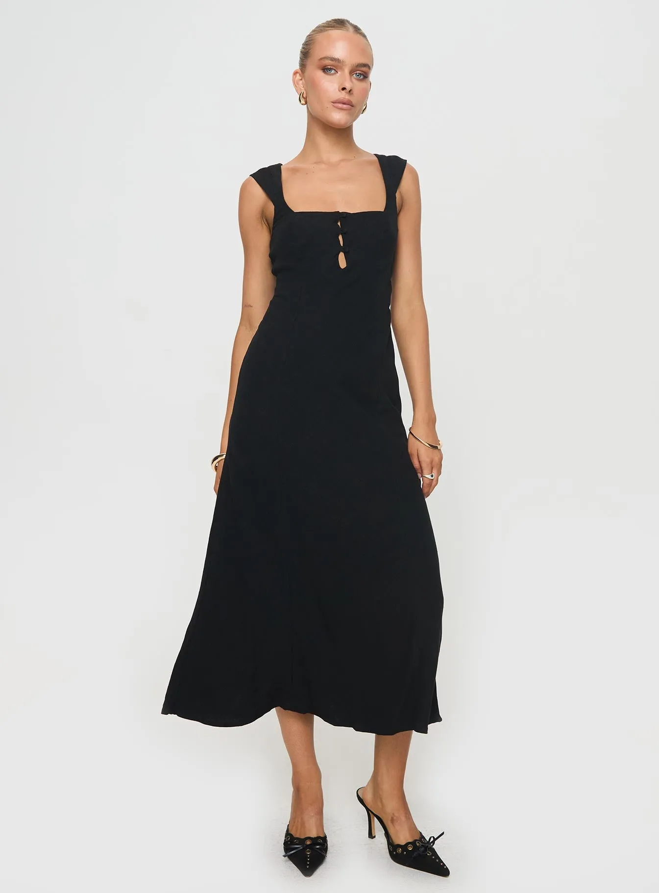 Chosen Girl Linen Blend Midi Dress Black