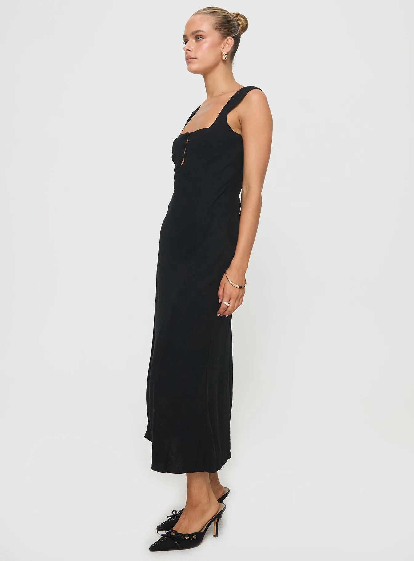 Chosen Girl Linen Blend Midi Dress Black