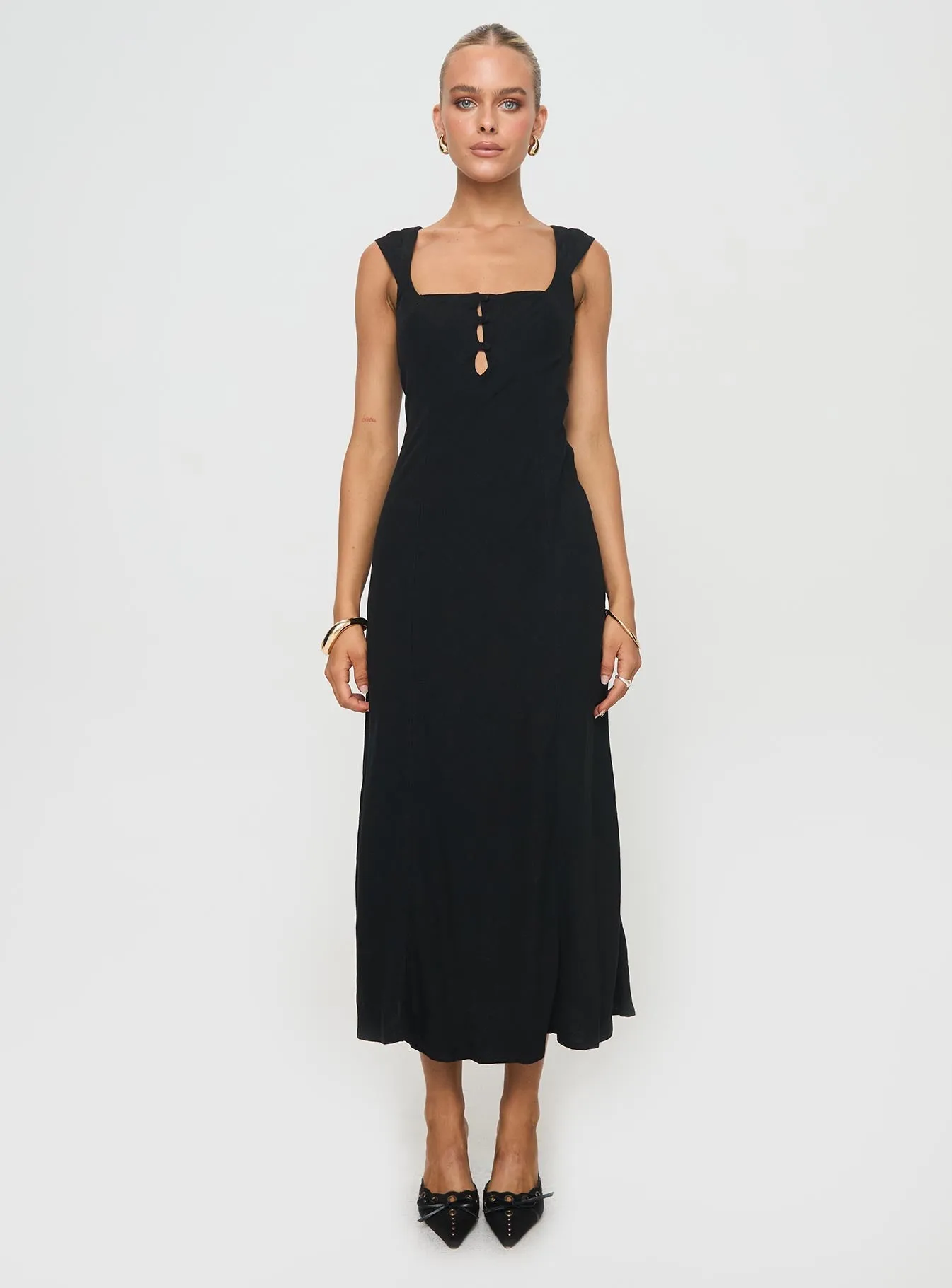 Chosen Girl Linen Blend Midi Dress Black