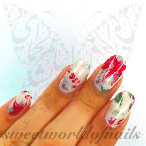 Christmas Nail Art Flower Poinsettia Full Water Wraps