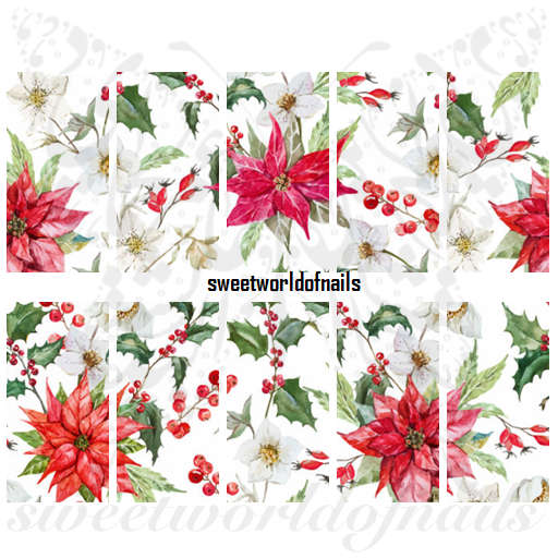 Christmas Nail Art Flower Poinsettia Full Water Wraps