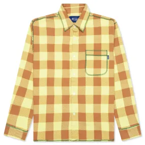 Contrast Stitch Flannel - Yellow/Brown