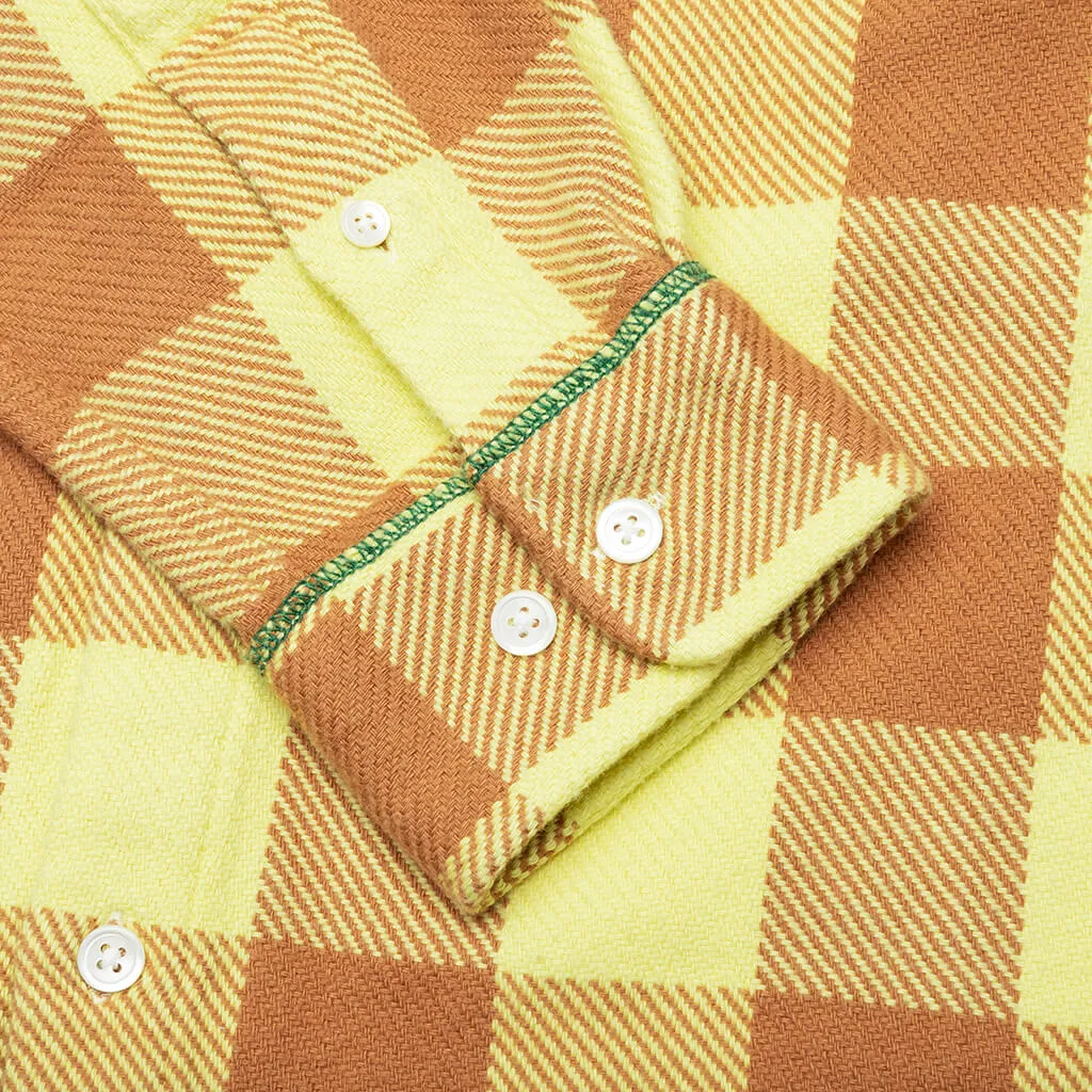 Contrast Stitch Flannel - Yellow/Brown