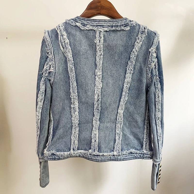 Denim Raw Edge Pocket Decorated Jacket